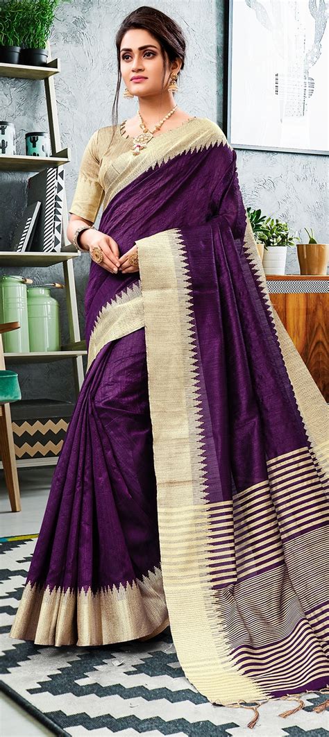 Traditional Purple And Violet Color Silk Silk Cotton Fabric Saree