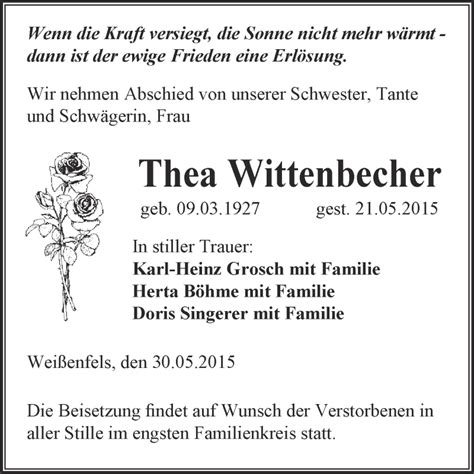 Traueranzeigen Von Thea Wittenbecher Abschied Nehmen De