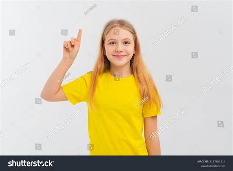 Happy Cute Teen Girl Pointing Finger Stock Photo 2187661313 Shutterstock