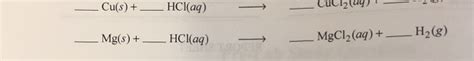 Solved Cu(s) + HCl(aq) CuCl2(a) – 23). Mg(s) +- H2(g) | Chegg.com