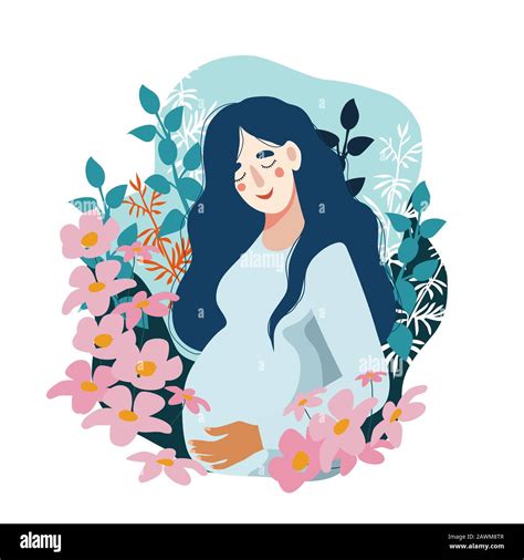 Happy Mother S Day Pregnant Woman Surrounded By Many Flowers Isolated