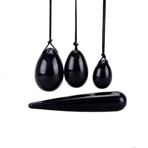 Drilled Black Obsidian Yoni Egg Set 3 Pieces Crystal Massage