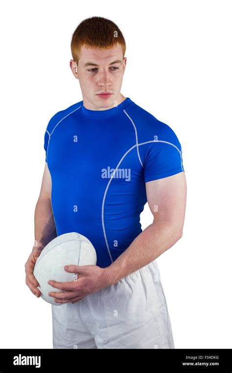 Serious Rugby Player Holding Rugby Ball Stock Photo Alamy