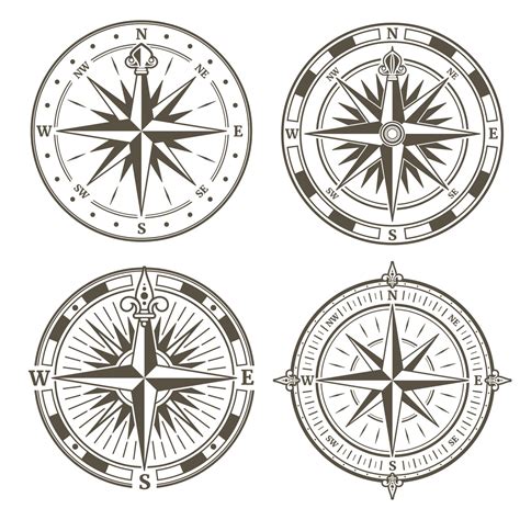 Vintage nautical compass signs vector set, retro direction symbols By ...