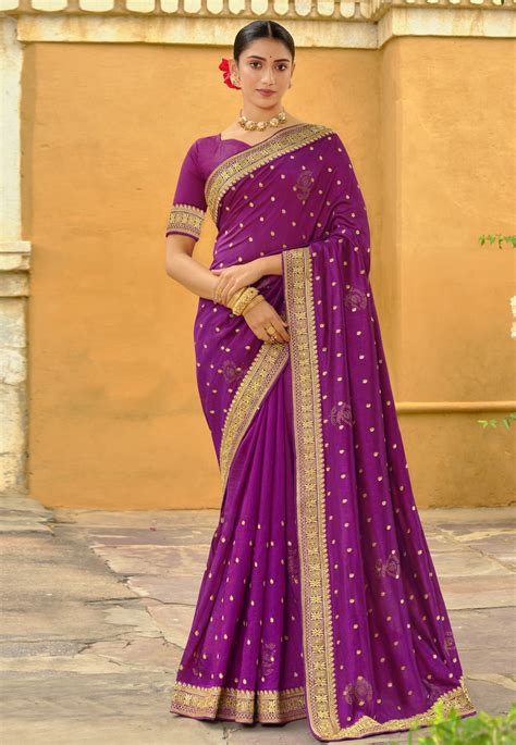 Silk Saree With Blouse In Purple Colour