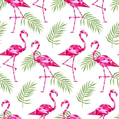 Tropical Trendy Seamless Pattern With Pink Flamingos And Palm Leaves