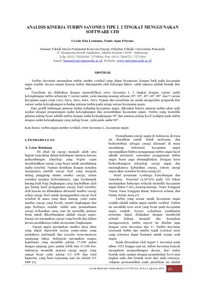 ANALISIS KINERJA TURBIN SAVONIUS TIPE L 2 TINGKAT MENGGUNAKAN SOFTWARE CFD