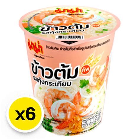 มาม่าคัพ ข้าวต้ม รสกุ้งกระเทียม 40 กรัม X 6 ถ้วย Makro Pro