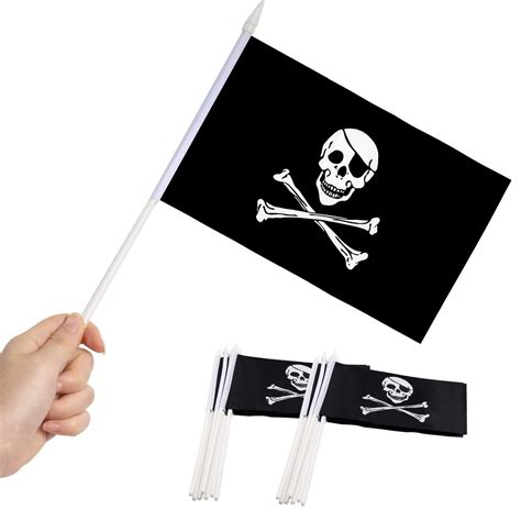 Anley Jolly Roger 5x8 Zoll Handgehaltene Mini Flagge mit 12 weißem