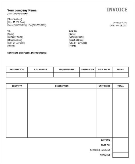 Free Generic Invoice Templates In Pdf