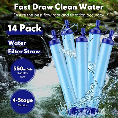 14 Pcs Personal Water Straw Water Purifying Device Outdoor Portable