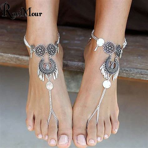 Ravimour Punk Ankle Bracelet Foot Jewelry Vintage Silver Color Tassel