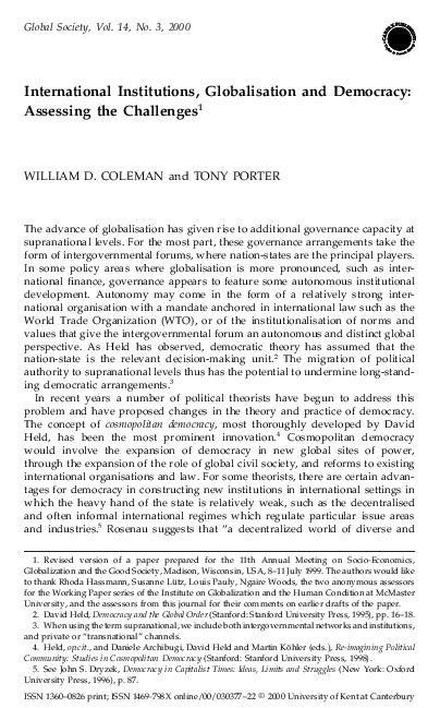 Pdf International Institutions Globalisation And Democracy