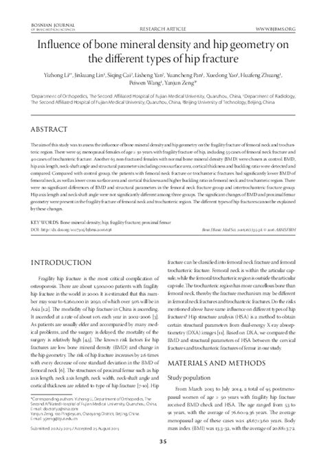 Pdf Influence Of Bone Mineral Density And Hip Geometry On The