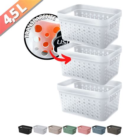 Kit Cesto Organizador S Tampa Trama Rattan L Usual Shopee Brasil