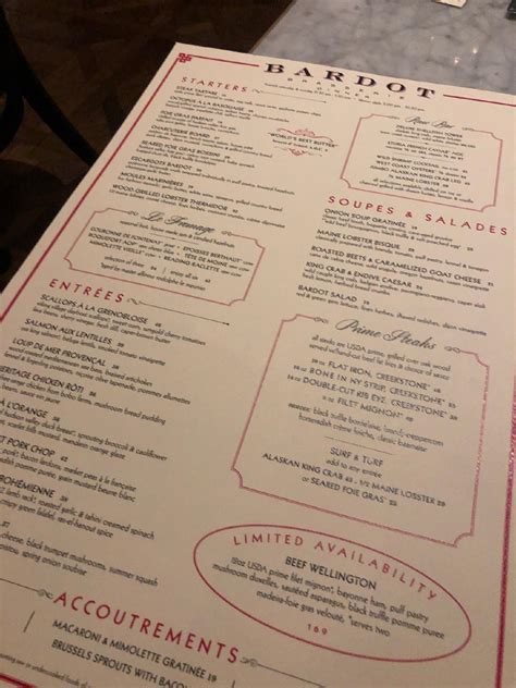 Menu At Bardot Brasserie Las Vegas 3730 S Las Vegas Blvd