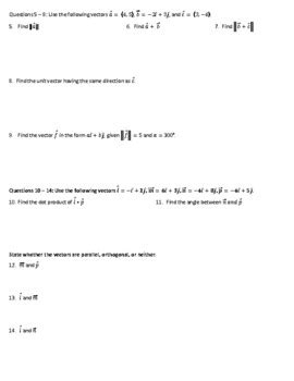 Precalculus Quiz Vectors By My Geometry World Tpt