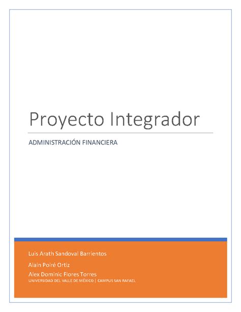 Proyecto Integrador E1 Administración Financiera Alex Dominic Flores Torres Universidad Del