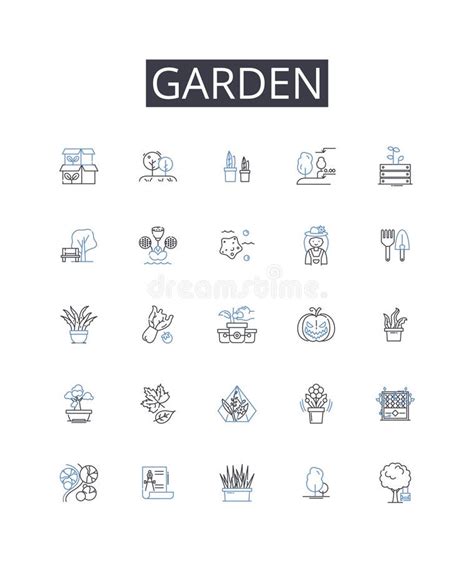 Garden Line Icons Collection Park Lawn Farm Meadow Orchard Field