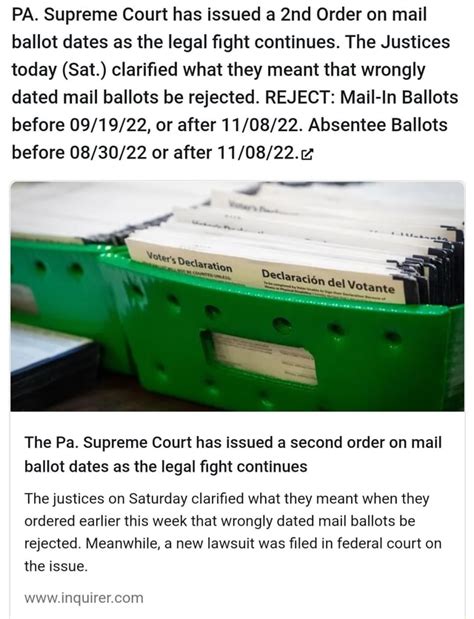 Pa Supreme Court Has Issued A Order On Mail Ballot Dates As The Legal