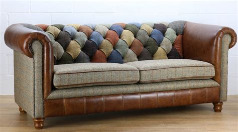 Harris Tweed Chesterfield Patchwork Sofa L002h Medium Brown Etsy Uk