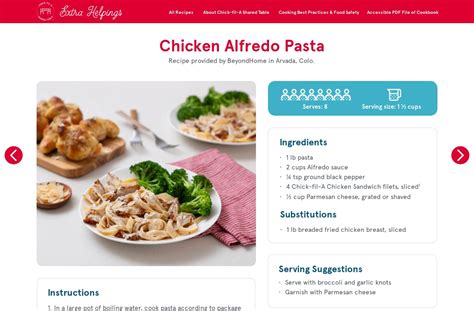 Extra Helpings Cookbook — Chicken Alfredo