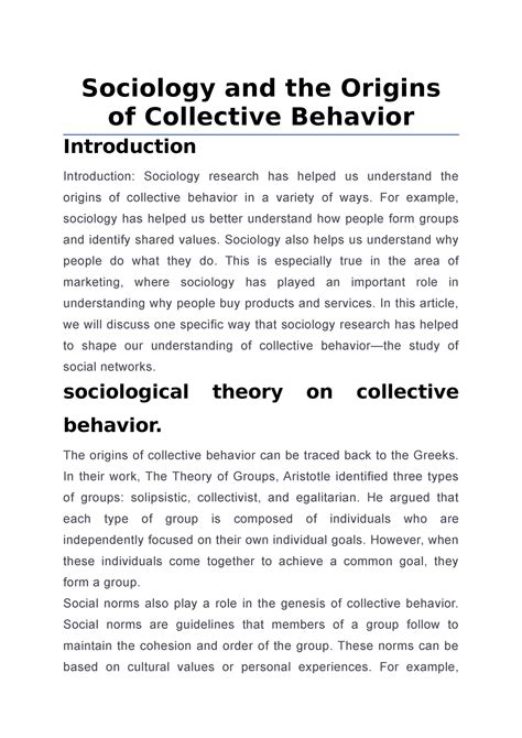 Sociology And The Origins Of Collective Behavior Sociology And The