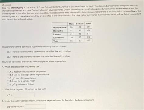 Solved Points Sex Role Stereotyping The Article A Chegg