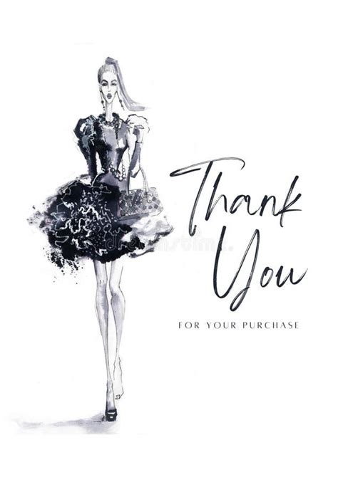 Thank You For Your Purchase Card With Watercolor Woman Fashion