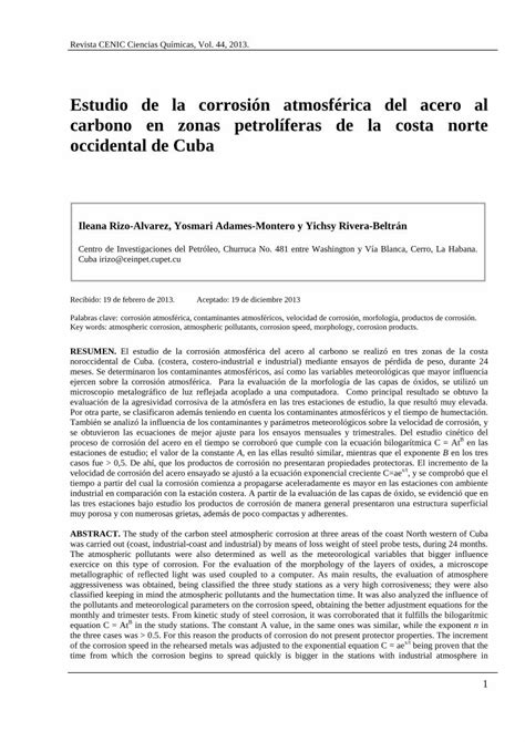 Pdf Estudio De La Corrosi N Atmosf Rica Del Acero Al Carbono