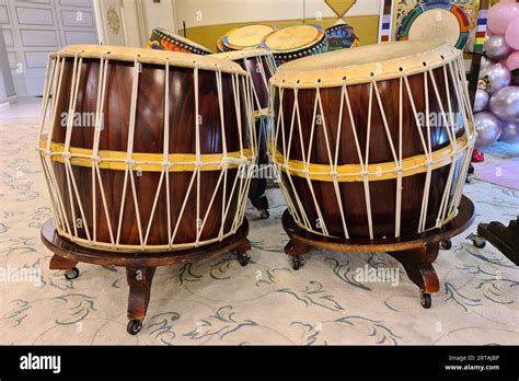 Traditional Korean Floor Drums And Other Percussion Instruments Are