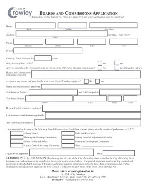 Fillable Online Boards And Commissions Application Tx Fax Email Print