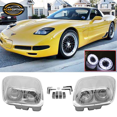 Fits 97 04 Corvette C5 Dual Led Halo Rims Black Headlights Projector