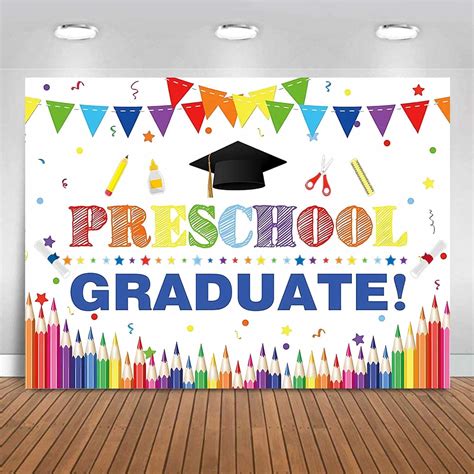 Maqtt 72 X 60 White Preschool Graduate Backdrop Pre Kindergarten Congrats Grad