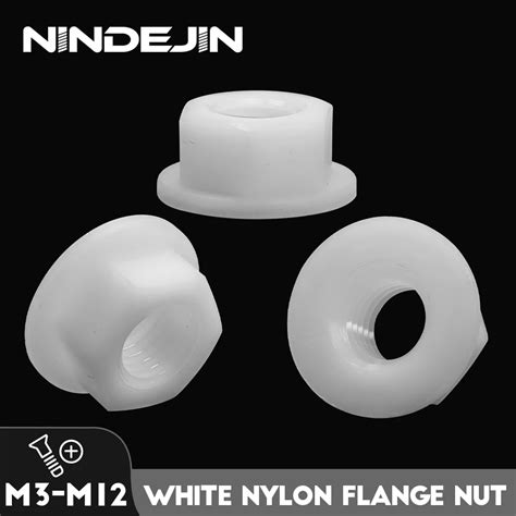 NINDEJIN 10 50pcs White Nylon Hexagon Flange Nut M3 M4 M5 M6 M8 M10 M12