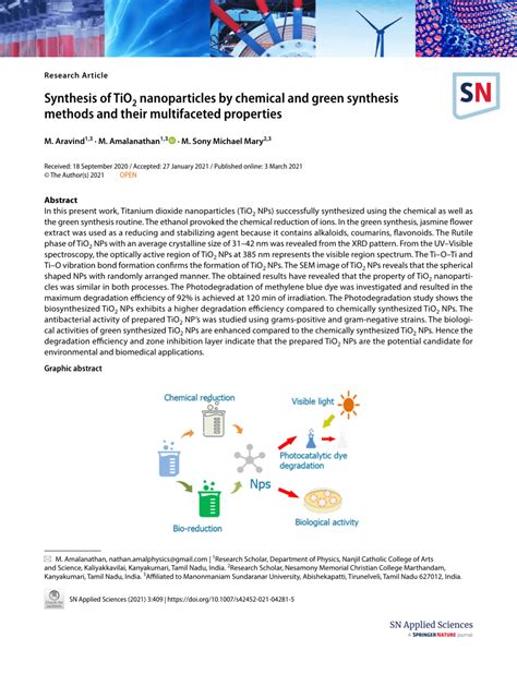 Pdf Synthesis Of Tio2 Nanoparticles By Chemical And Green Synthesis