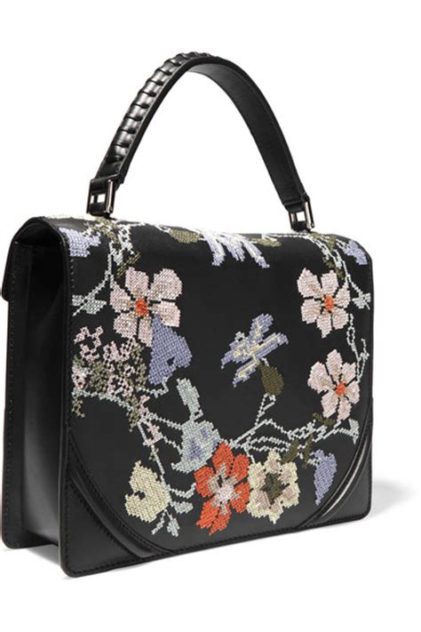 Alexander Mcqueen Flower Satchel Embroidered Leather Shoulder Bag