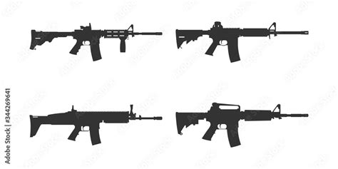 Set Of Assault Rifle Silhouette Vector Ar Machine Gun Stock