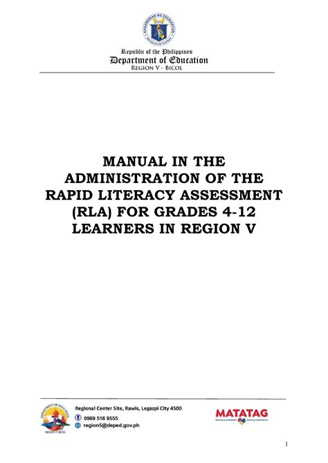 Manual Rapid Literacy Assessmentrla Manual In The Administration Of