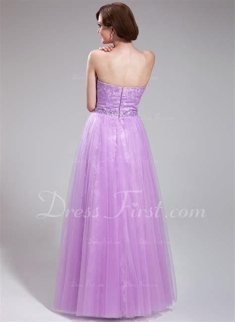 A Lineprincess Sweetheart Floor Length Tulle Lace Prom Dress With Ruffle Beading Sequins