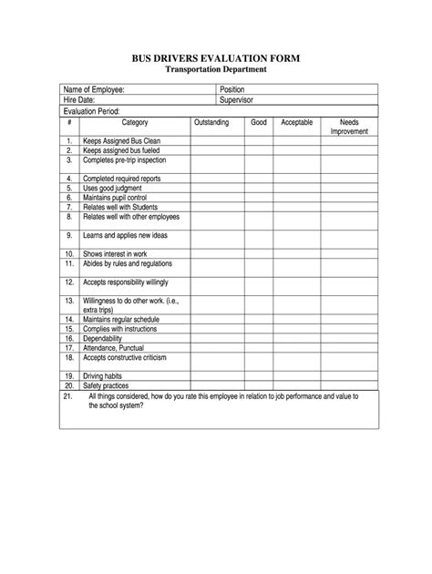 Printable Driver Evaluation Road Test Form