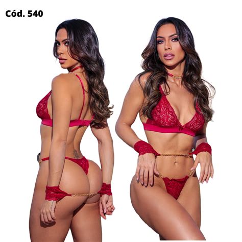 Conjunto Lingerie Sexy Amor Proibido Calcinha Ajust Vel Suti Em