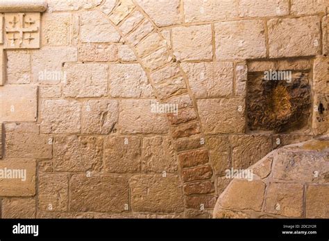 Israel Jerusalem Via Dolorosa 5th Station An Old Square Stone Has