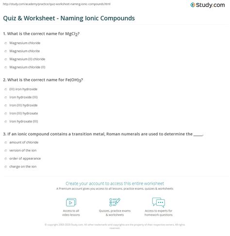 30 Naming Binary Ionic Compounds Worksheet Education Template