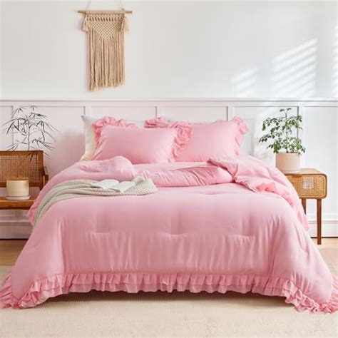 Chezmoi Collection Ella 3 Piece Waterfall Ruffle Comforter Set Queen Pink Home