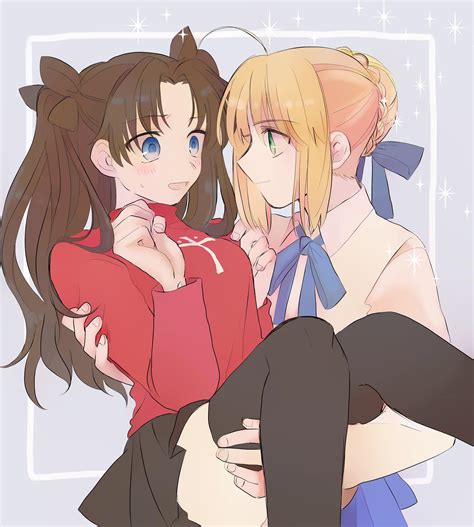 Saber Carrying Rin Tohsaka Holding Her In Her Arms By アオ Fate Type