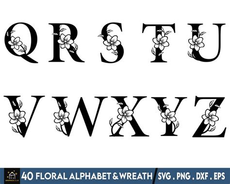 Floral Alphabets Svg Bundle Wreaths Svg Bundle Hand Drawn Etsy