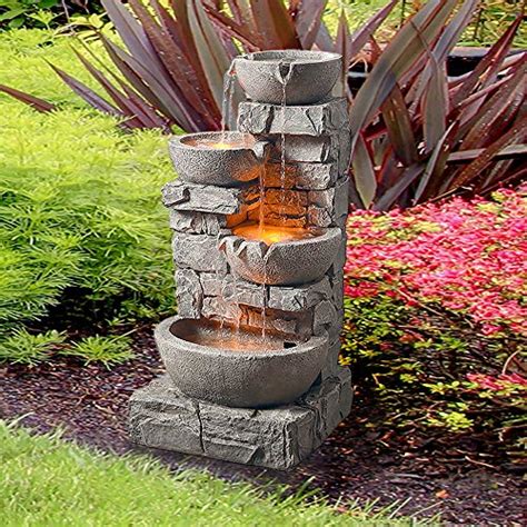 Teamson Home Water 4 Tiered Bowls Floor Stacked Stone Waterfall