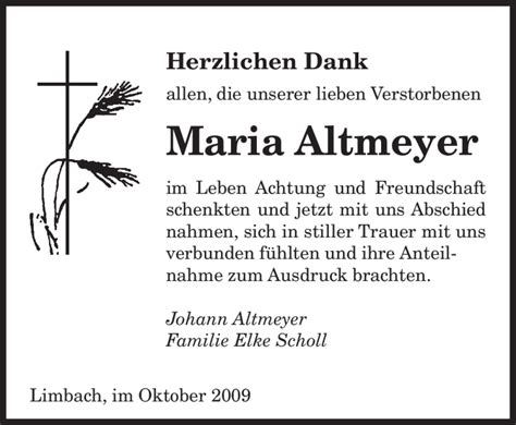 Traueranzeigen Von Maria Altmeyer Saarbruecker Zeitung Trauer De