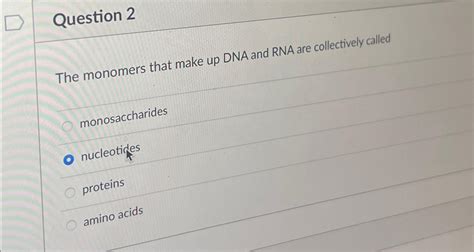 Solved Question 2The monomers that make up DNA and RNA are | Chegg.com